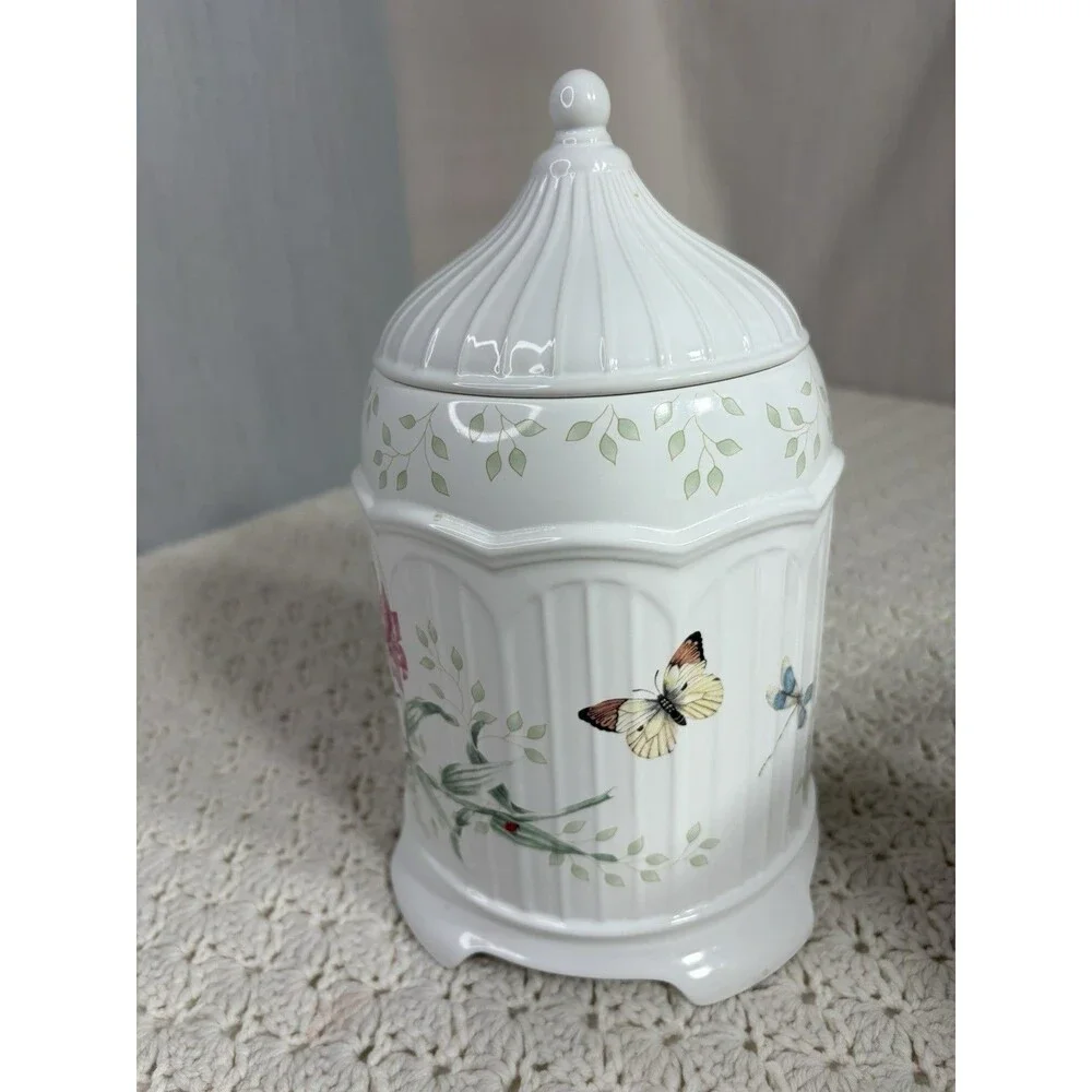 Lenox Butterfly Meadow Cookie Jar with Lid Pre Owned Limited Edition Footed EUC